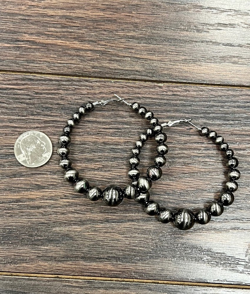 Silver Western Bead HOOP Earrings