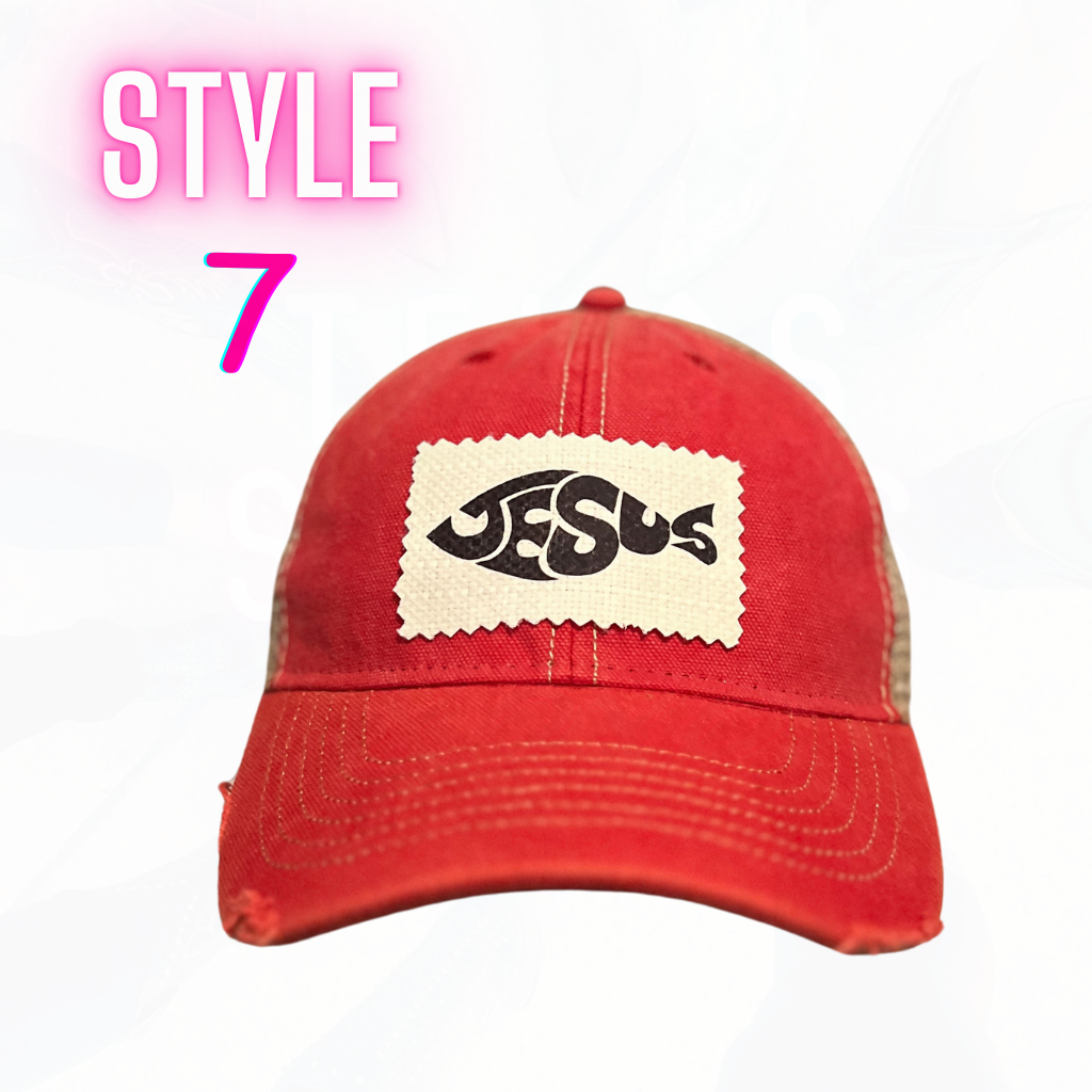 JESUS CHUBBY FISH PATCH HATS- 8 COLORS