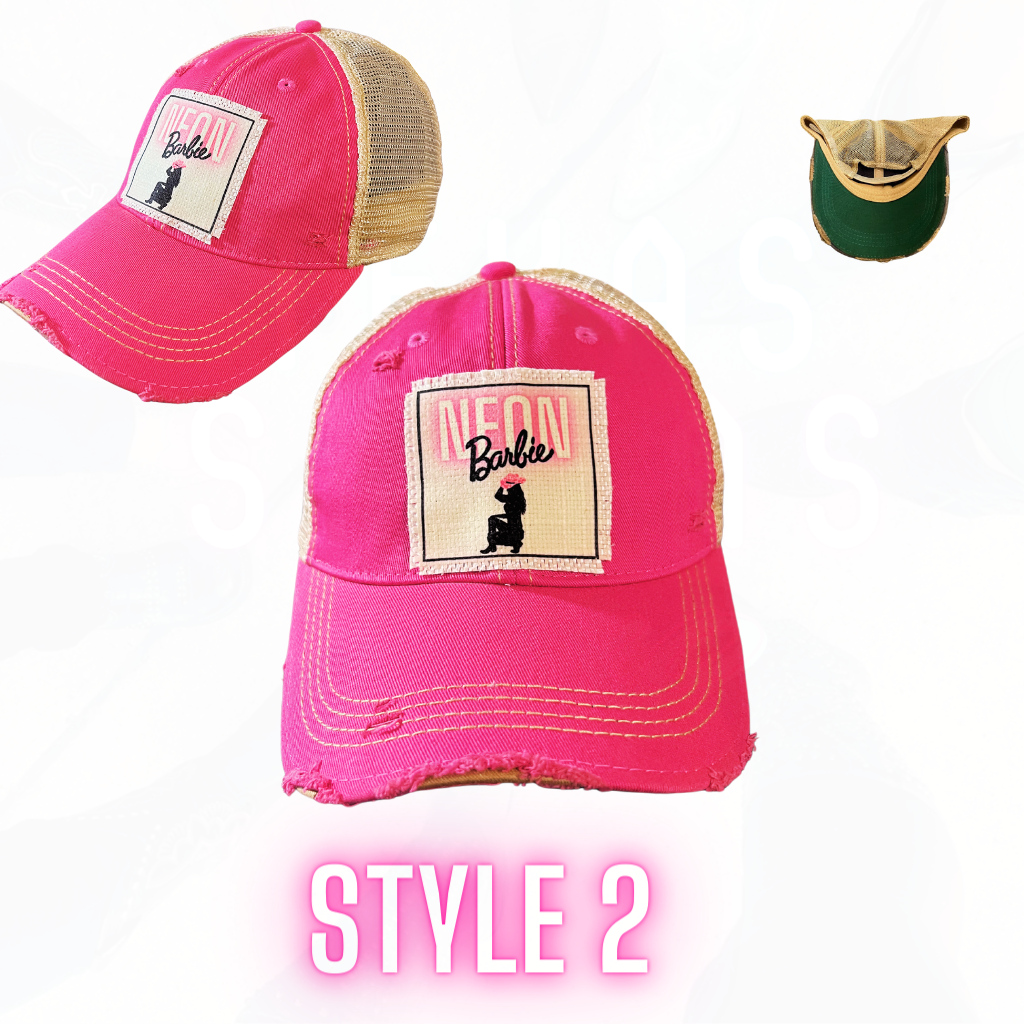 NEON Barbie Trucker Hat - CC or Distressed So Cute!