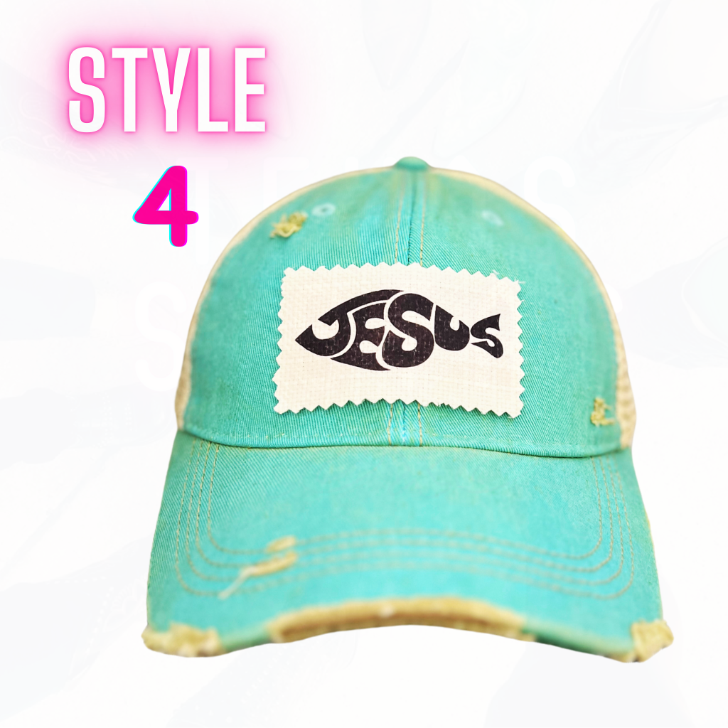 JESUS CHUBBY FISH PATCH HATS- 8 COLORS