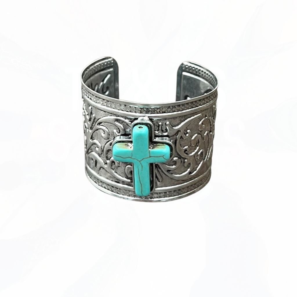 Turquoise Cross Silver Cuff Bracelet