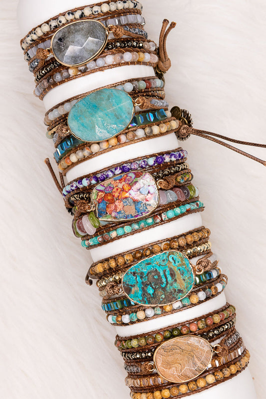 Natural Stone Rose Multi Color Vegan Wrap Bracelet