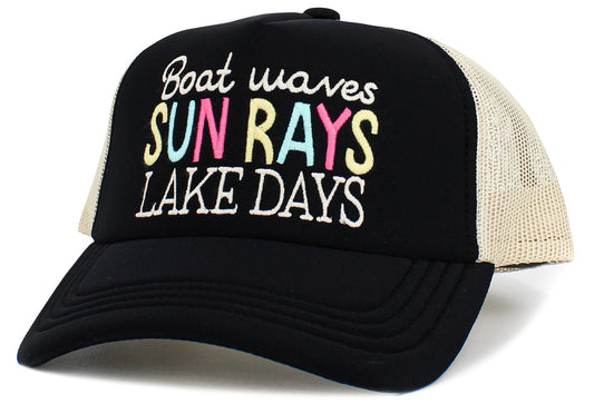 Boat Waves Sun Rays Lake Days Trucker Hat