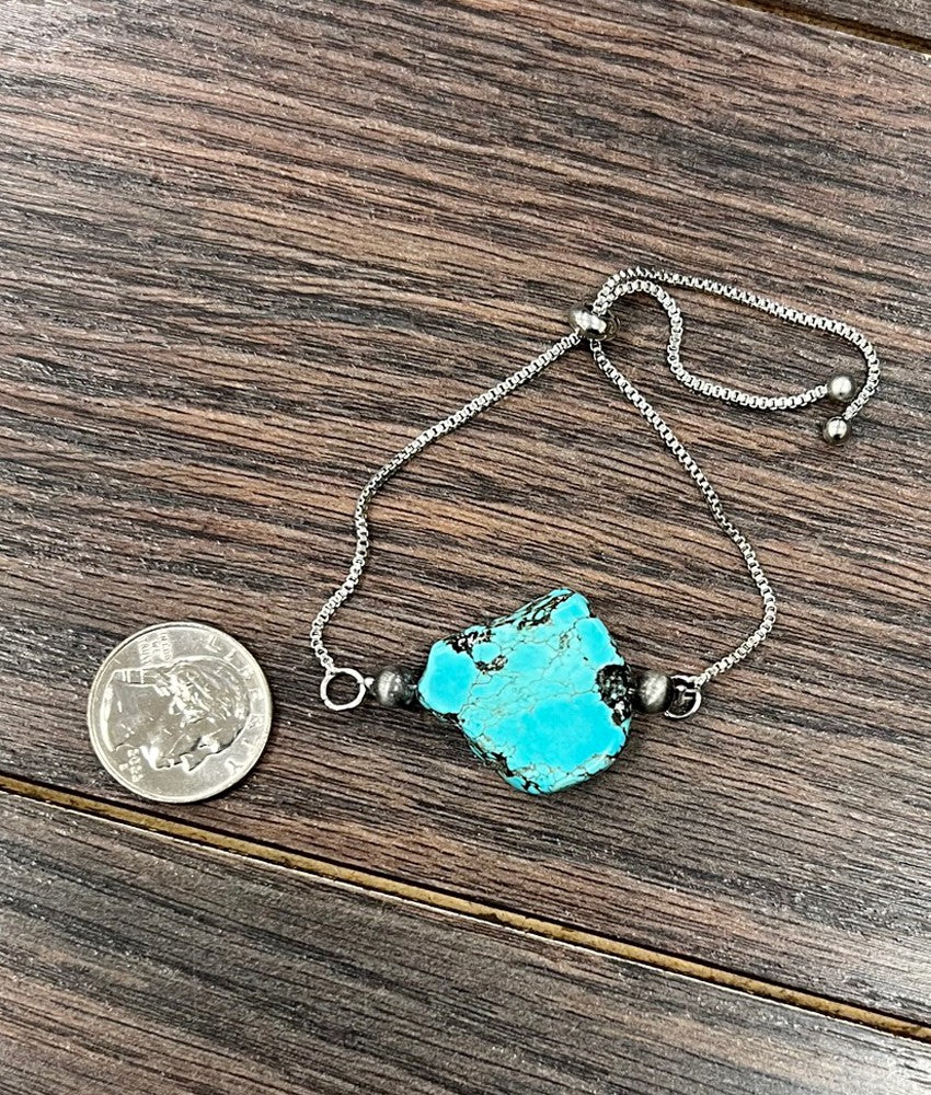 Turquoise Slab Adjustable Chain Bracelet