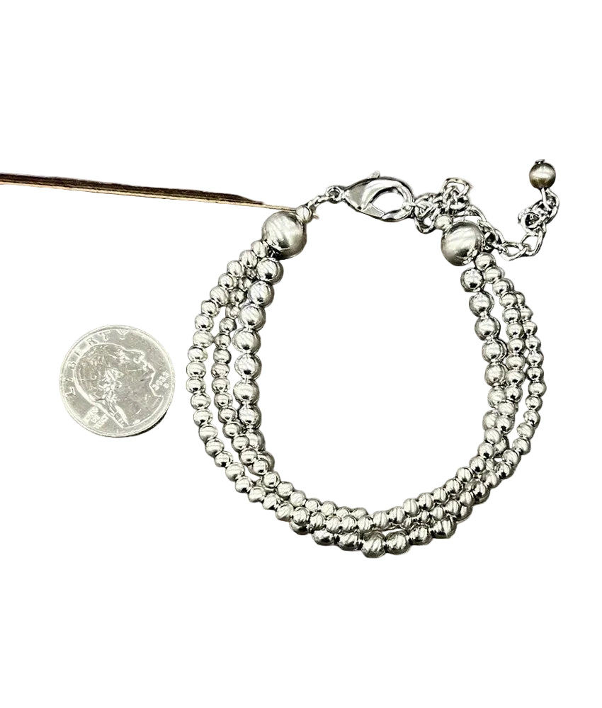 Triple Strand Navajo Style Bead Bracelet Silver