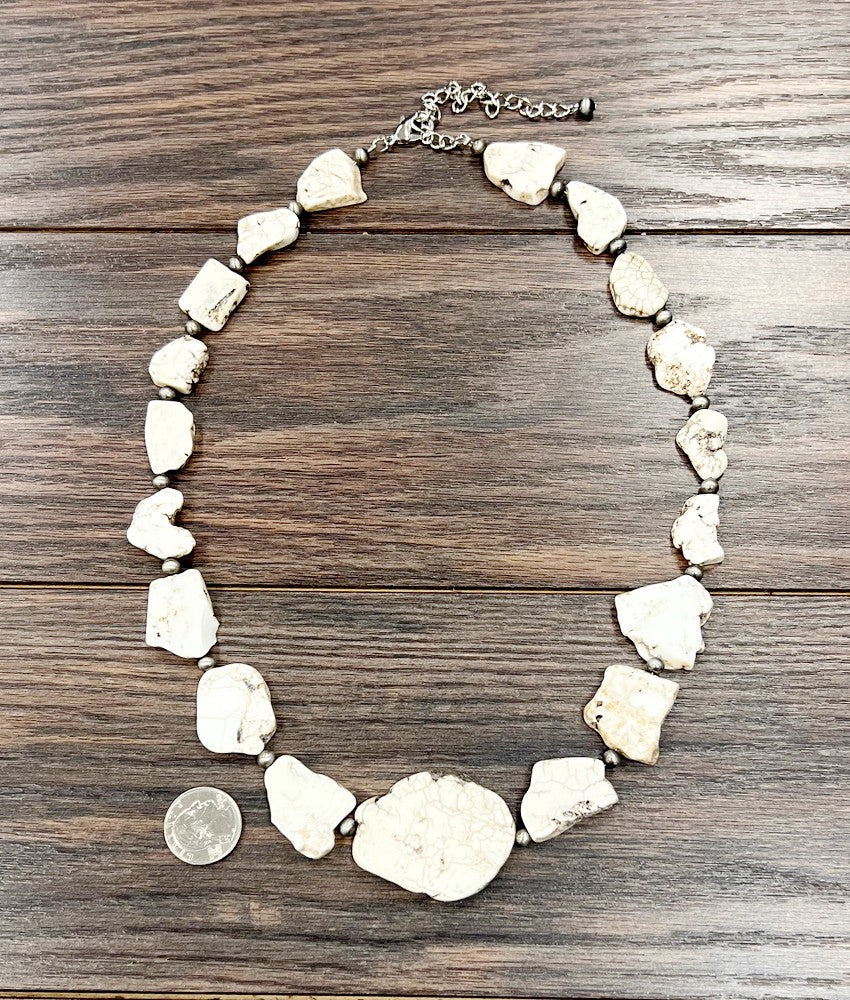 Western Style 18" Slab White Turquoise Necklace