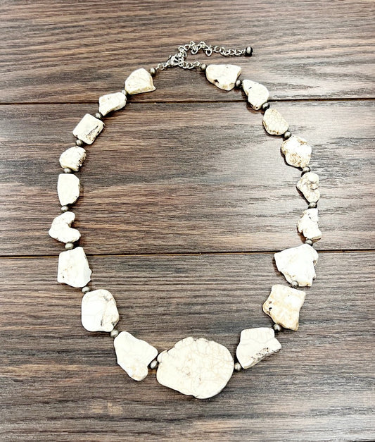 Western Style 18" Slab White Turquoise Necklace