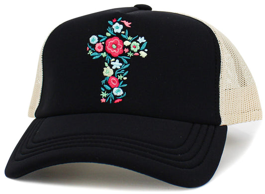 Flowers Cross Trucker Hat