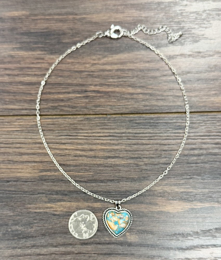 Heart Stone Gemstone Necklace Adjustable Multi-Color