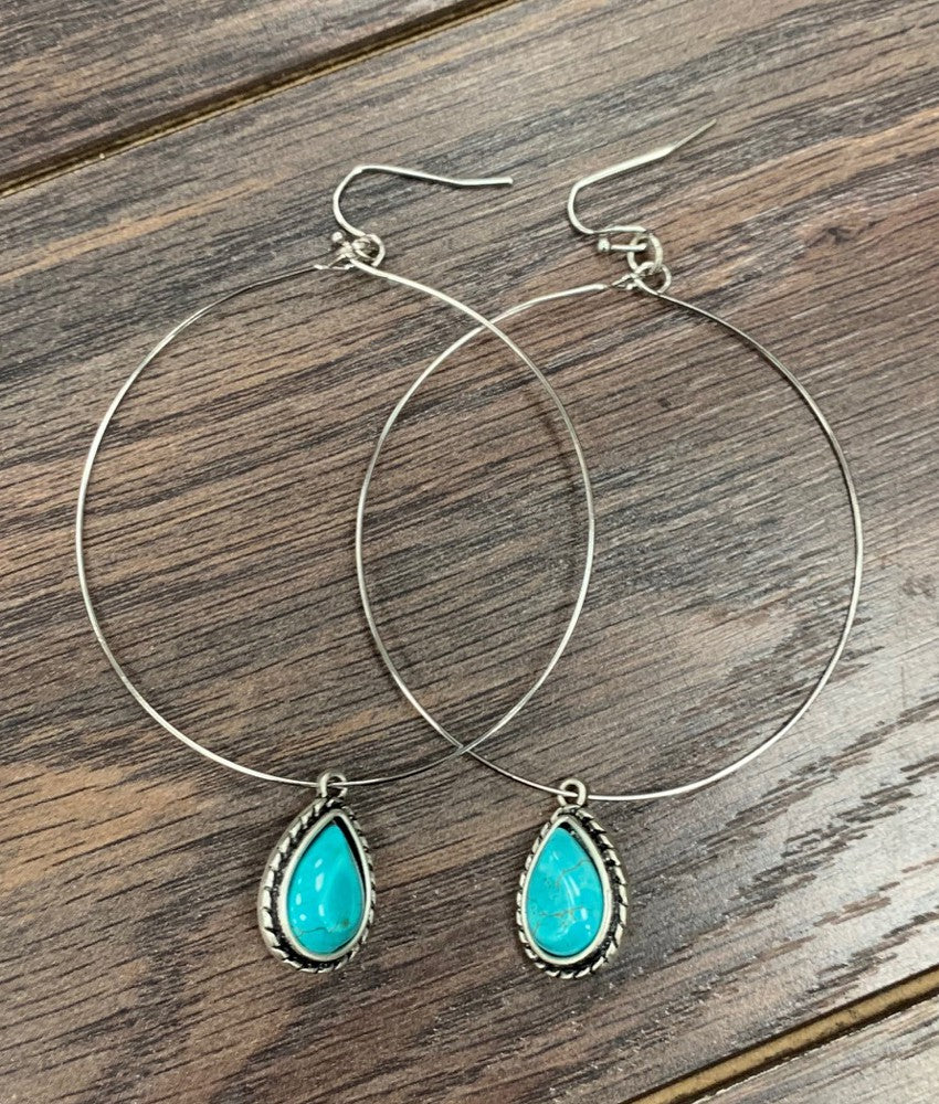 Turquoise Teardrop Hoop Drop Earrings