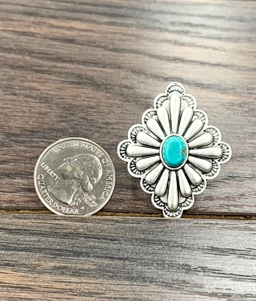 Silver Design Concho Cuff Ring Turquoise Stone