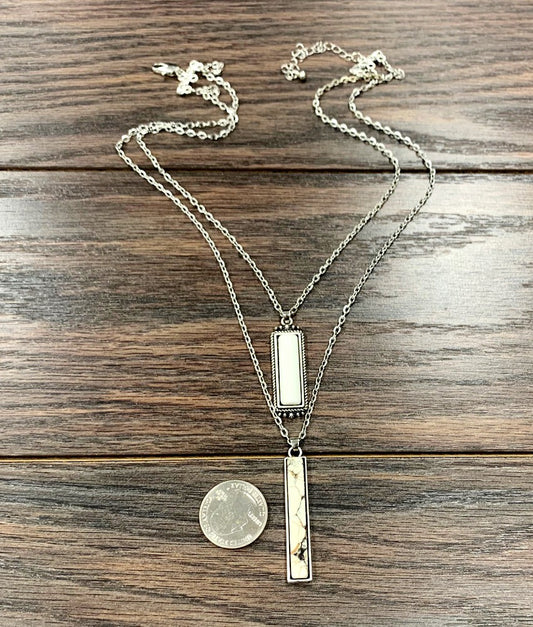 Double White Turquoise Bar Necklace