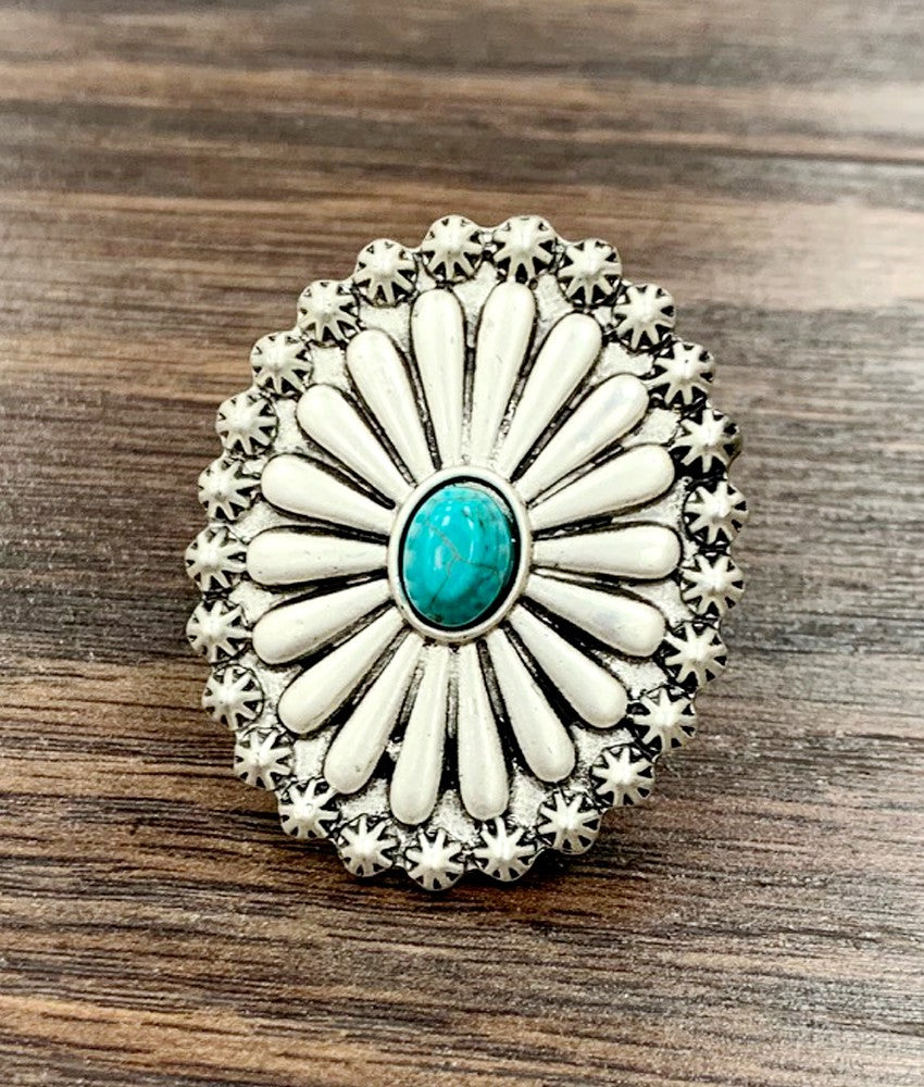 Concho Starburst Turquoise Stone Cuff Ring