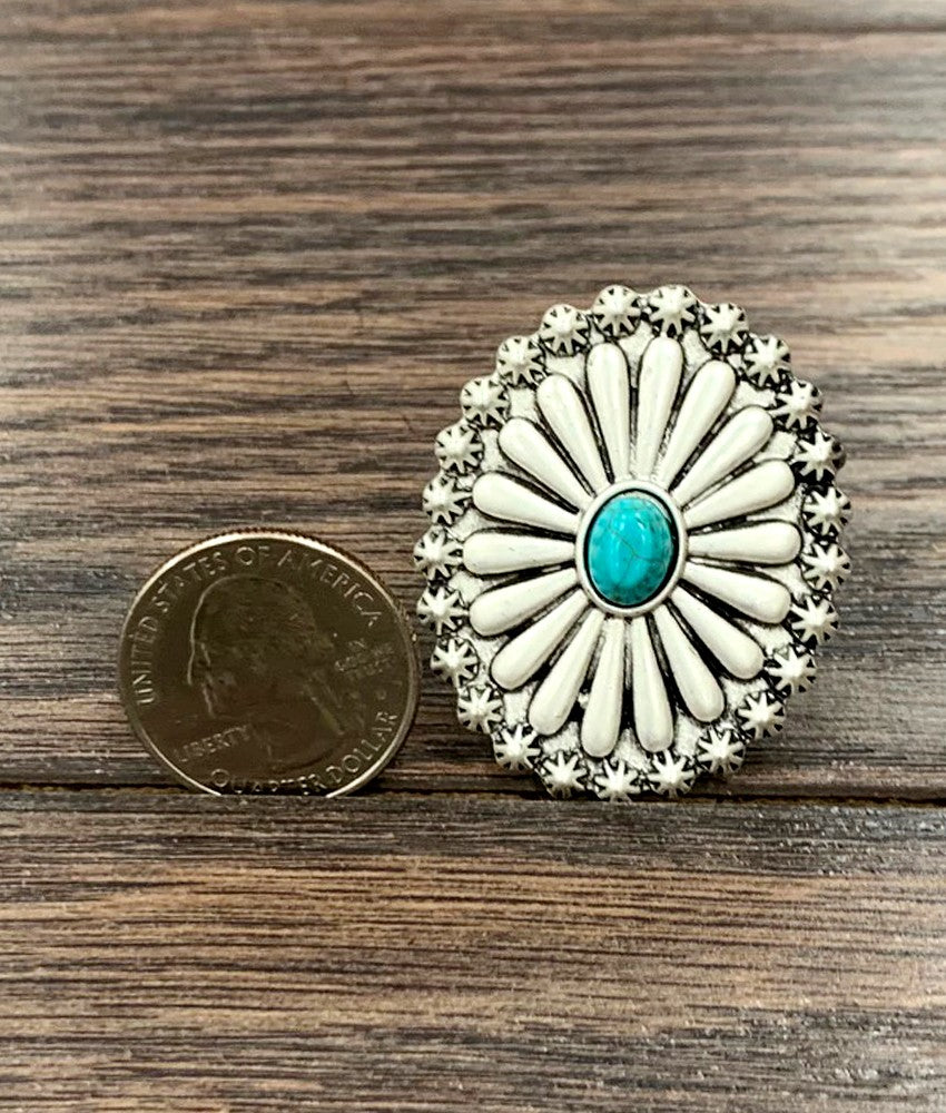Concho Starburst Turquoise Stone Cuff Ring