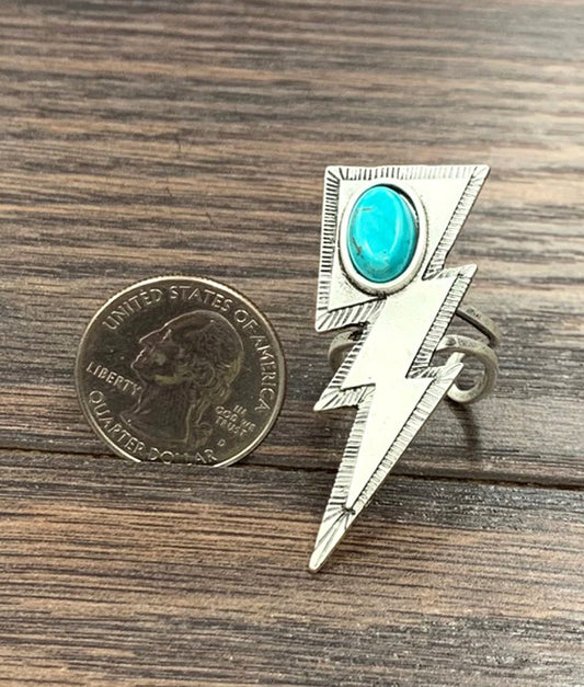 Navajo Lightning Bolt Turquoise Stone Cuff Ring