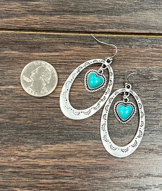 Heart Turquoise Drop Dangle Silver Earrings