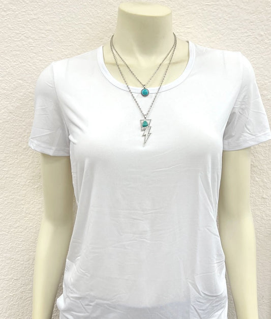 Double Lightning Bolt Tuquoise Silver Necklace