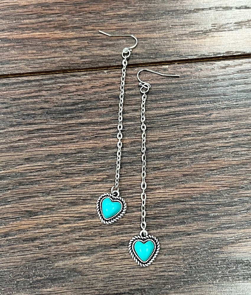 Turquoise Dangle Heart Drop Earrings