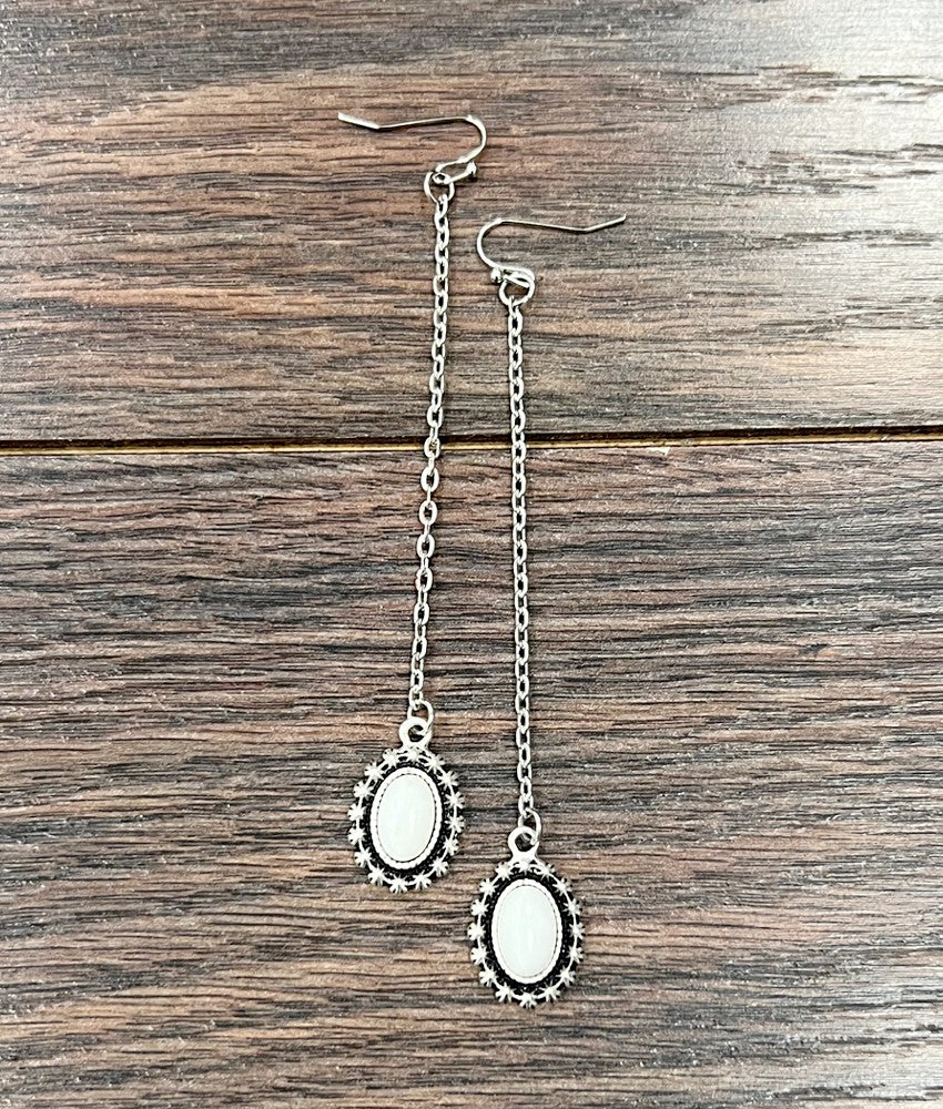 White Stone Starburst Dangle Drop Earrings