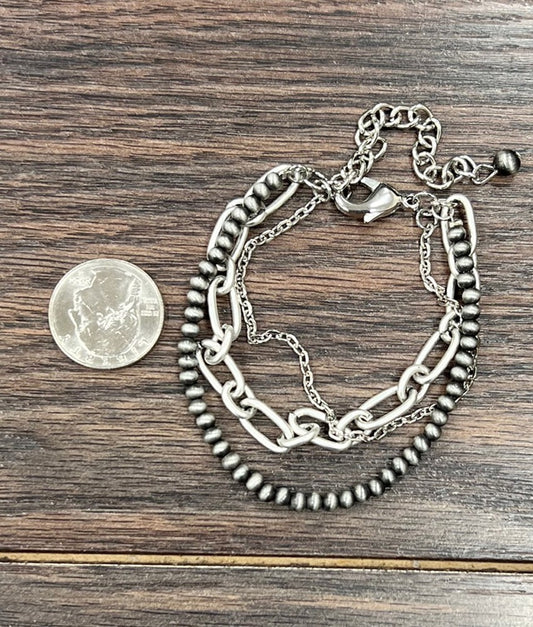 Navajo Beads & Silver Chains Bracelet Adjustable