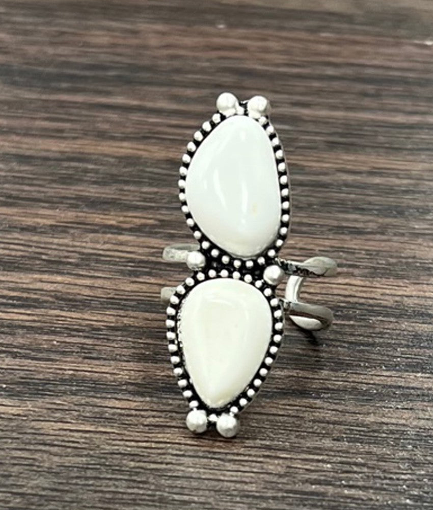 Navajo White Turquoise Double Stone Cuff Ring