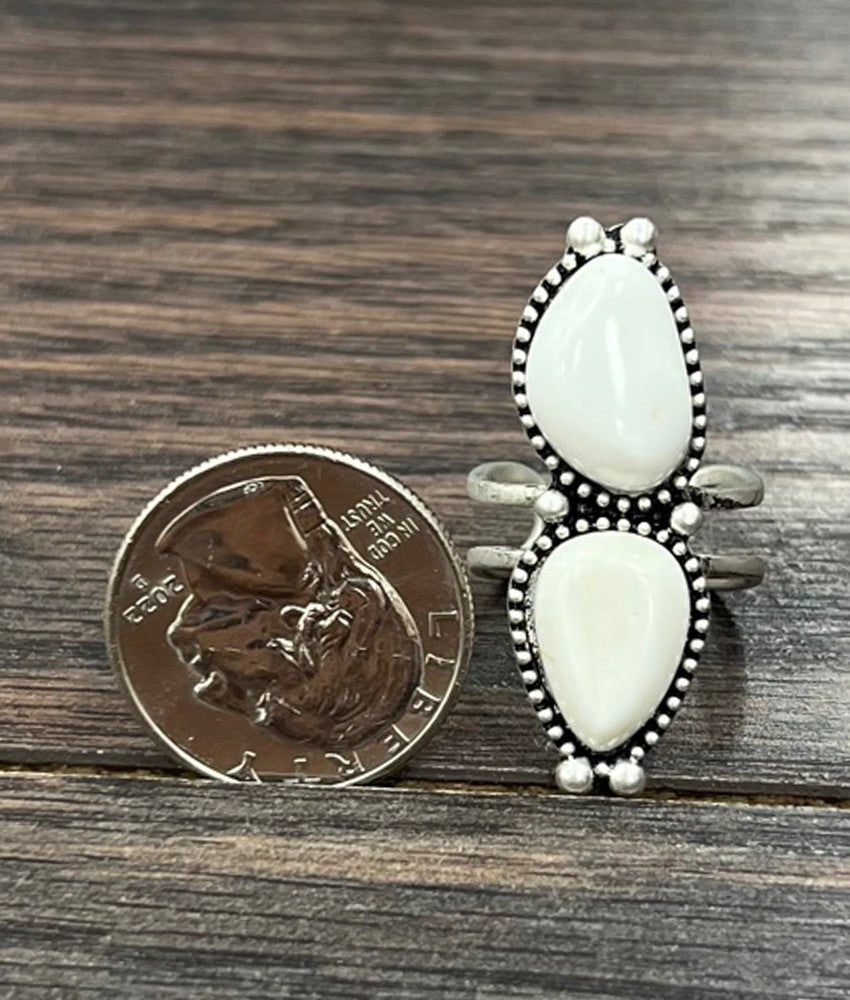 Navajo White Turquoise Double Stone Cuff Ring