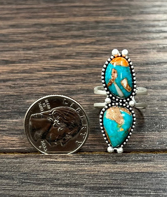 Natural Stone Turquoise Mix Cuff Ring