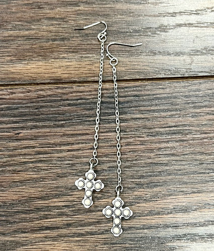 Silver Cross Drop Dangle Earrings