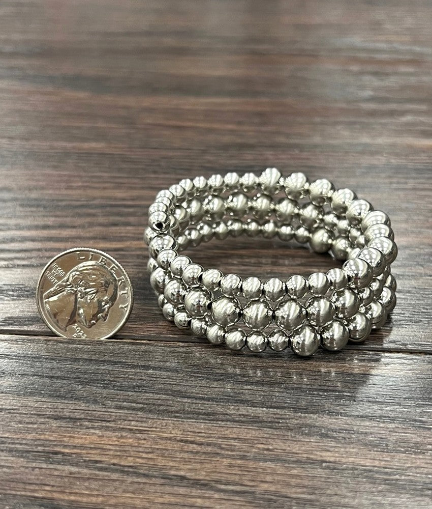 Chunky Shiny Wrap Silver Beads Bracelet