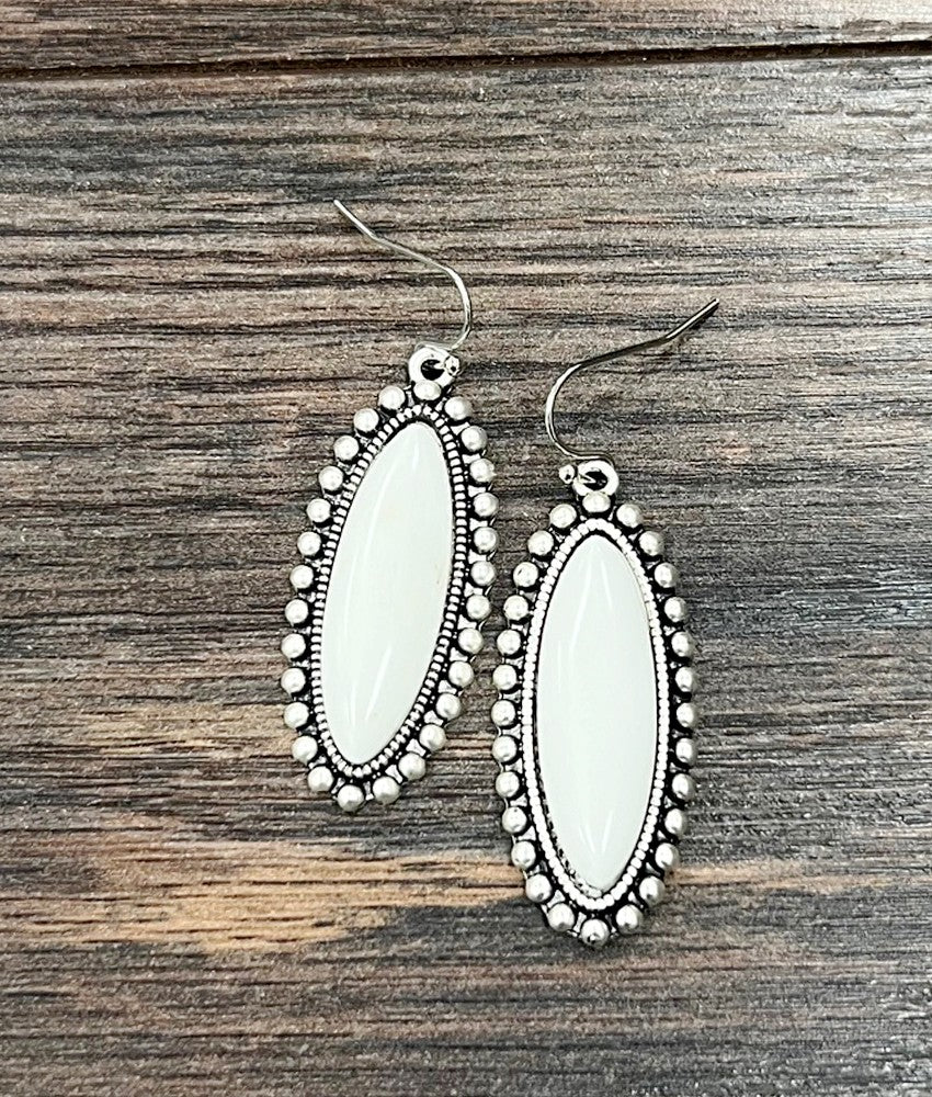 White Turquoise Bevel Stone Hook Earrings