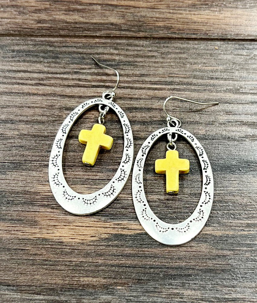 Cross Concho Drop Earrings Yellow