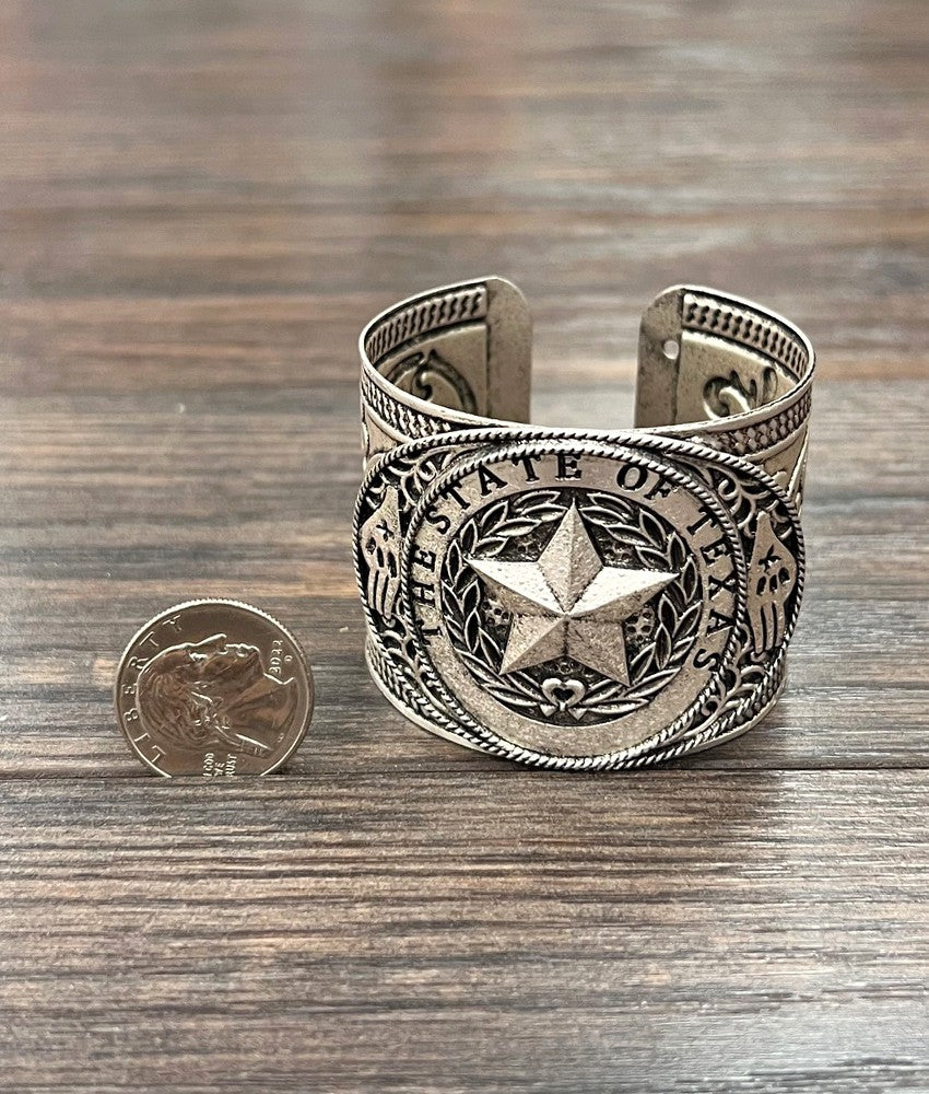 Silver Western State of TEXAS Star Cuff Bracelet