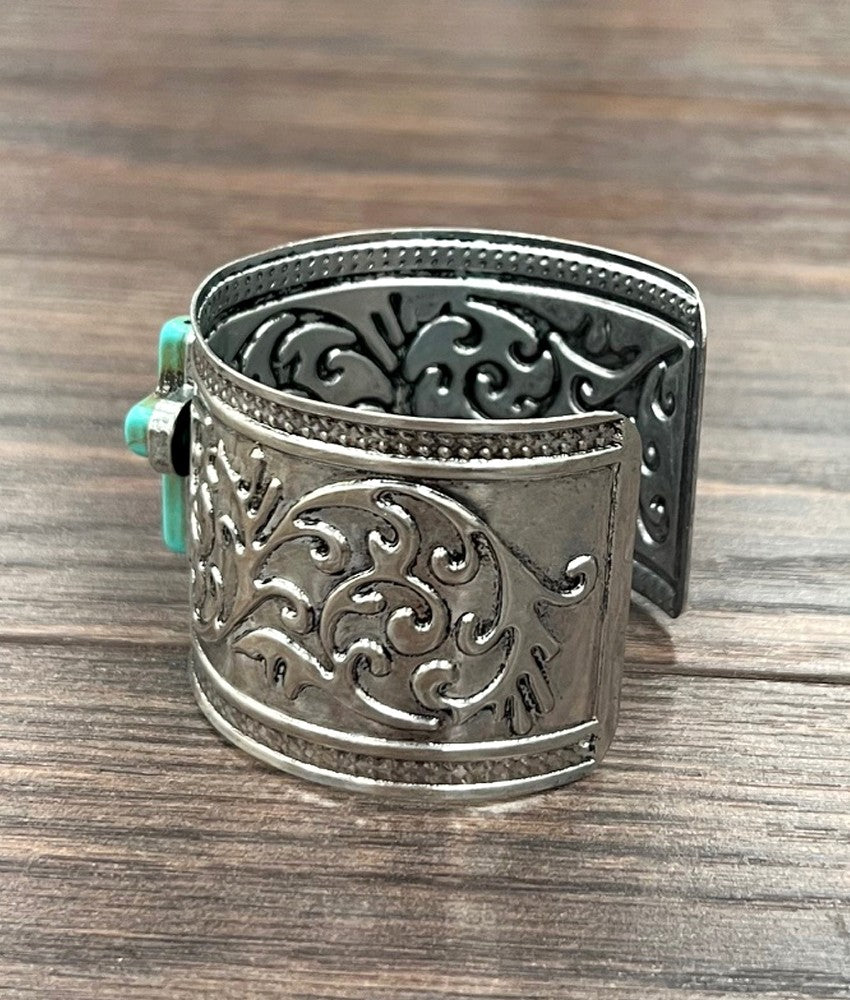 Turquoise Cross Silver Cuff Bracelet