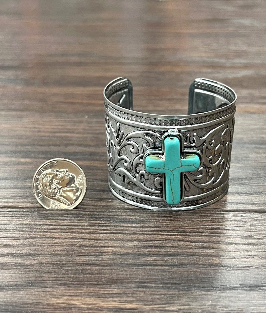 Turquoise Cross Silver Cuff Bracelet