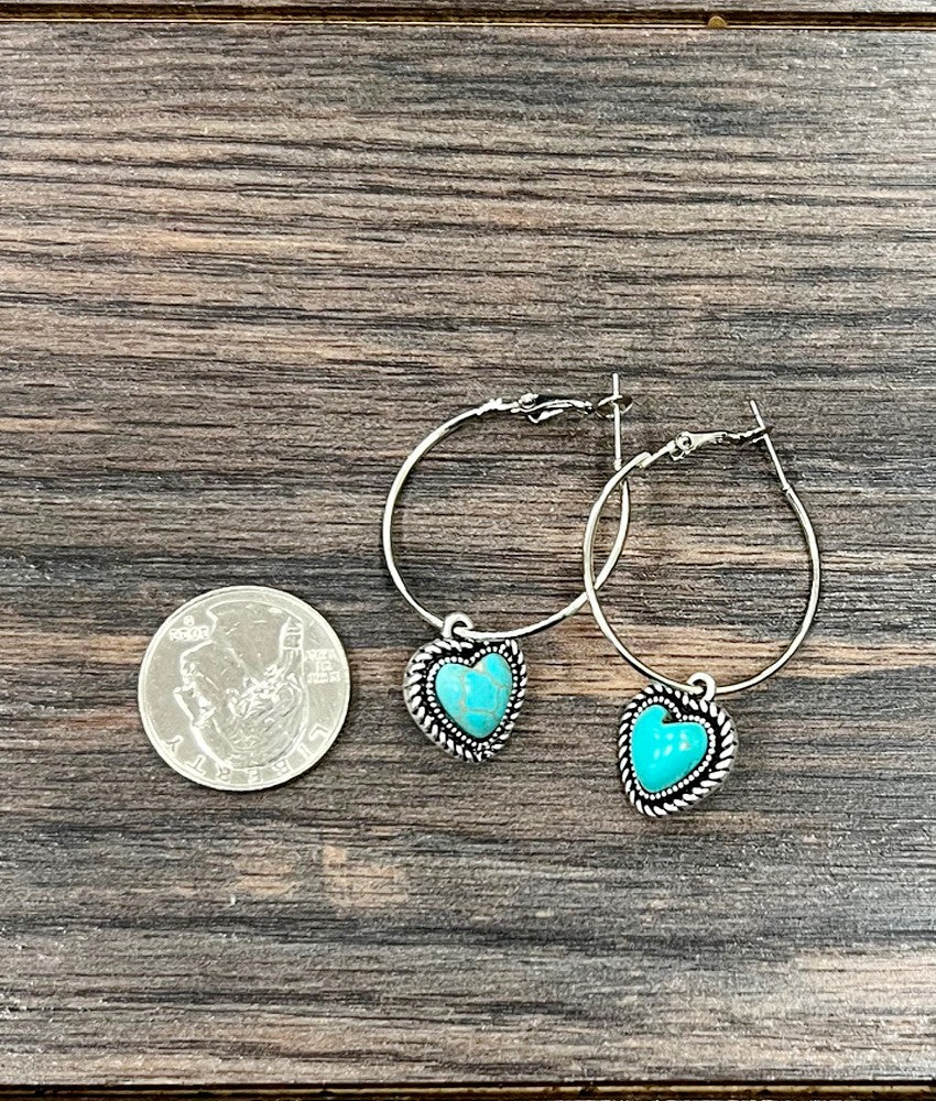Heart Drop Turquoise Hoop Earrings