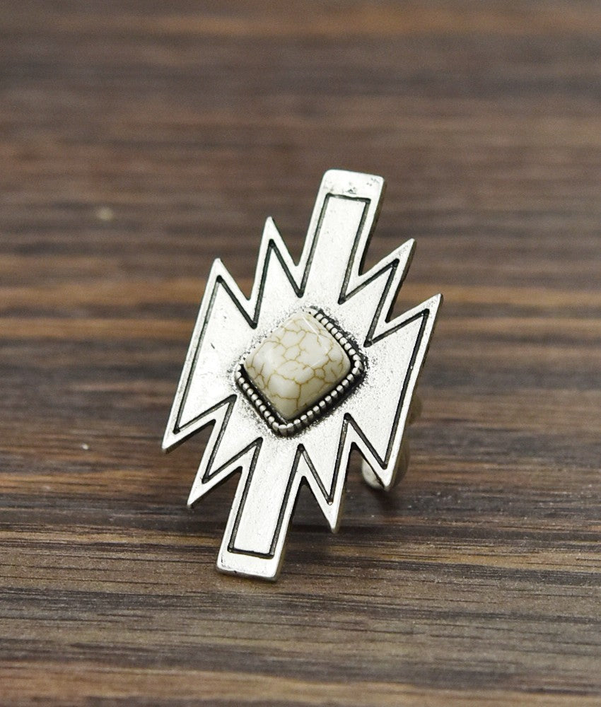 Aztec White Turquoise Silver Cuff Ring