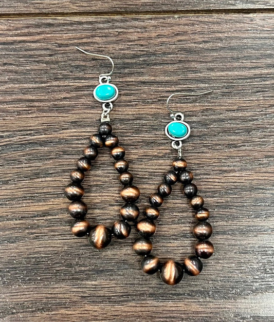 Copper Western Bead Turquoise Dangle Earrings
