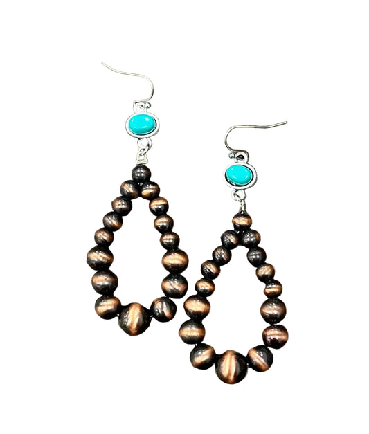 Copper Western Bead Turquoise Dangle Earrings