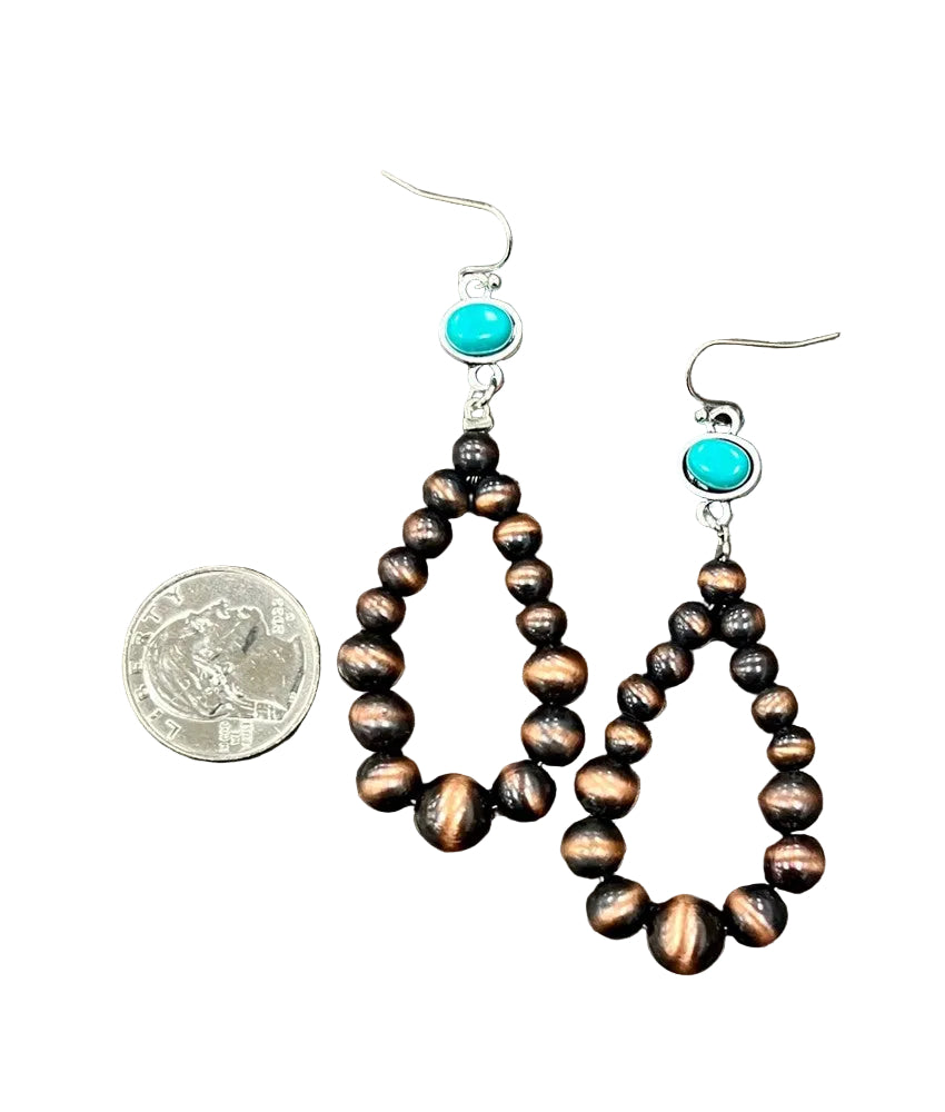 Copper Western Bead Turquoise Dangle Earrings