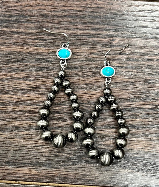 Navajo Style Western Shiny Bead Turquoise Dangle Earrings
