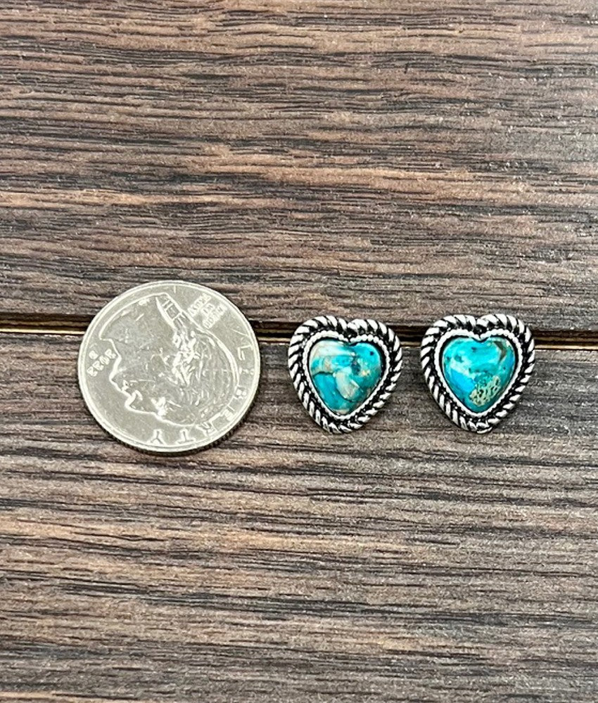 Silver Western 9mm Heart Gemstone Stud Earrings
