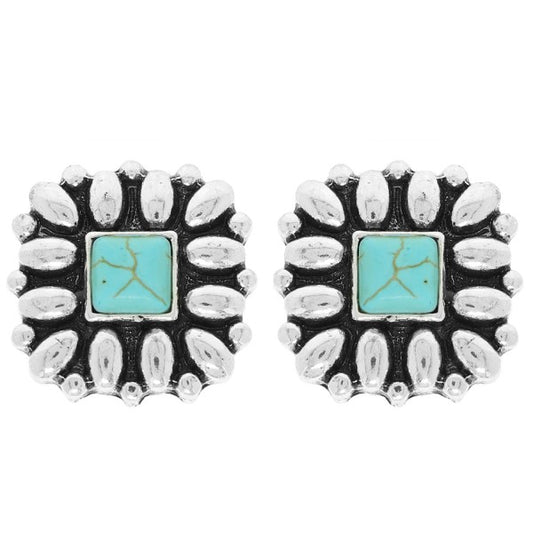 Western Floral Square Post Earrings - AB or Turquoise