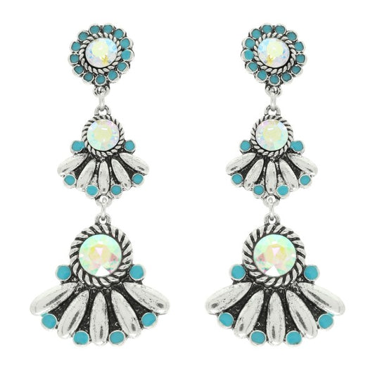 Western Jeweled Dangle Earrings - Silver or Turquoise