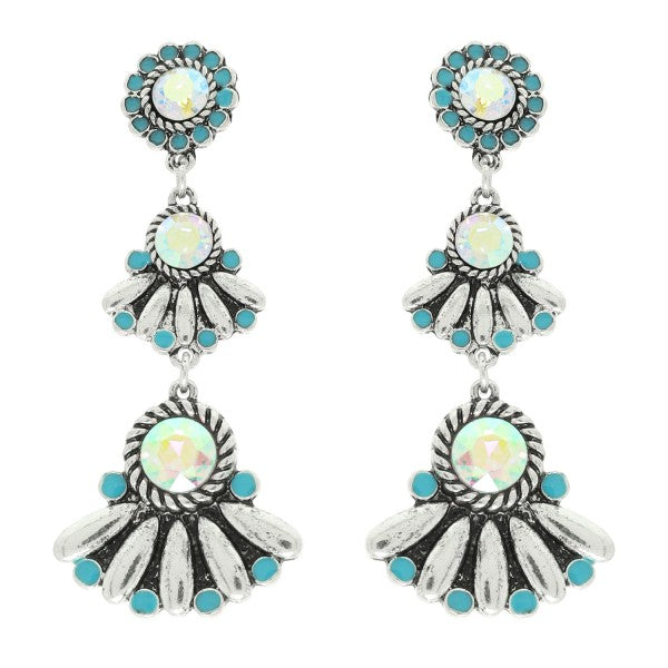 Western Jeweled Dangle Earrings - Silver or Turquoise