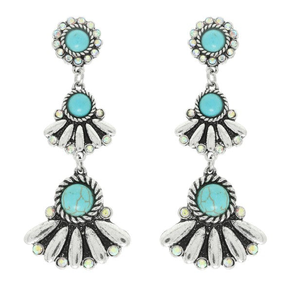 Western Jeweled Dangle Earrings - Silver or Turquoise