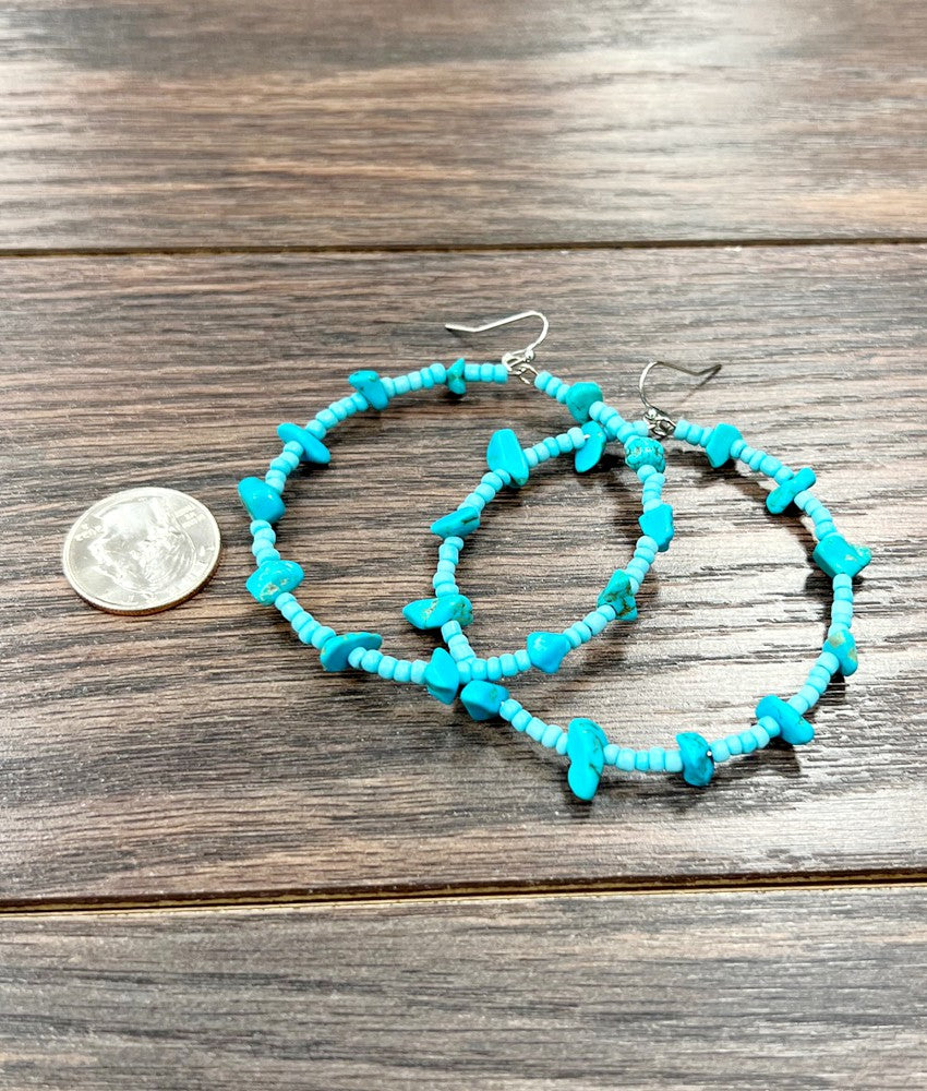 Western Turquoise Bead Chip Hoop Earrings