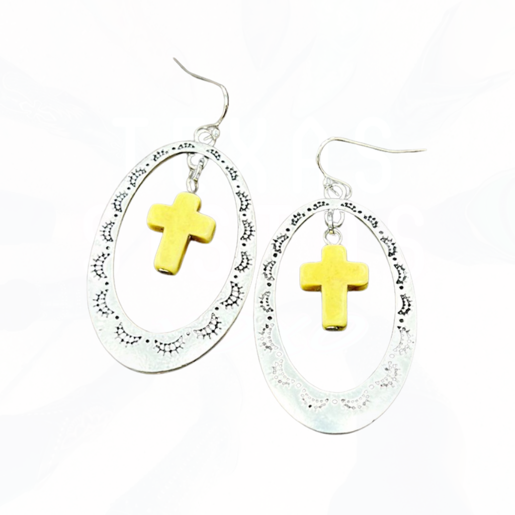 Cross Concho Drop Earrings Yellow