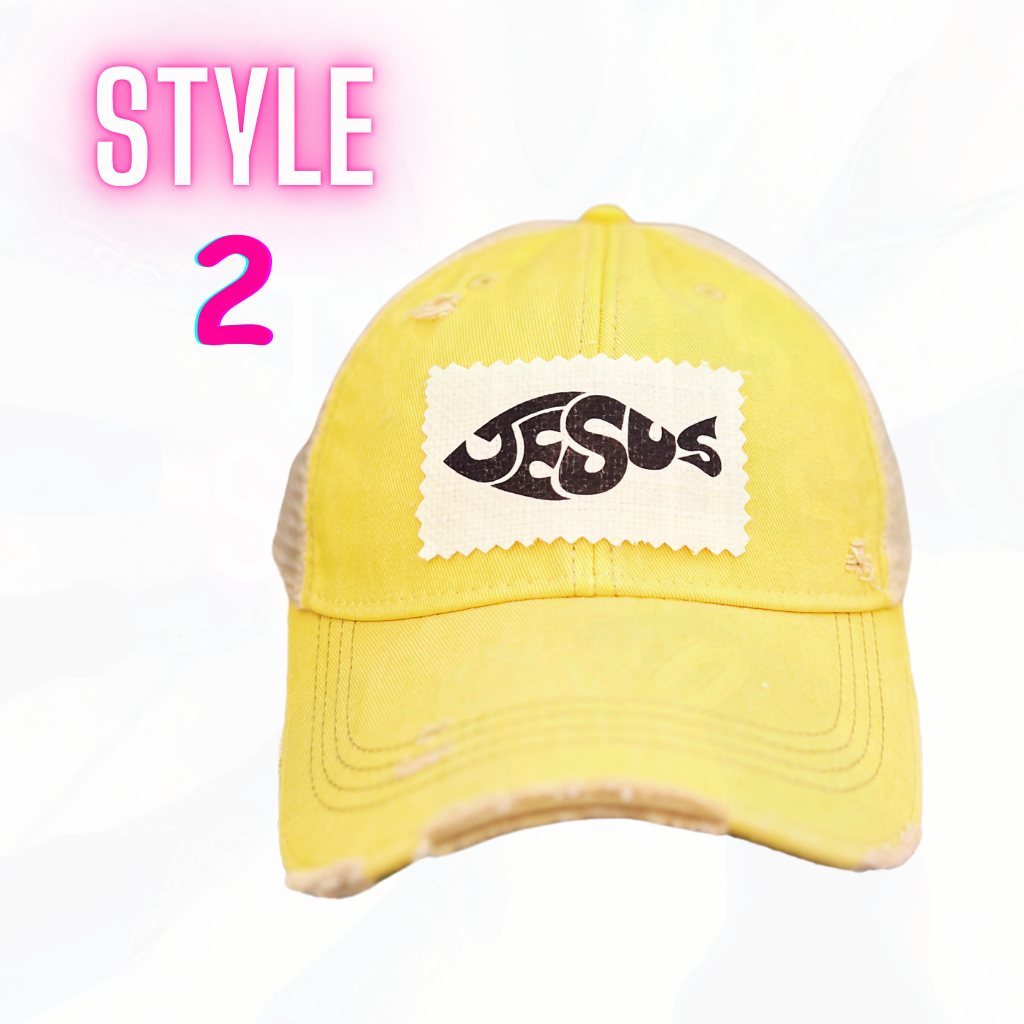JESUS CHUBBY FISH PATCH HATS- 8 COLORS