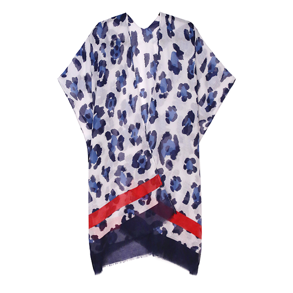 Leopard Kimono Cover Up Red & Blue