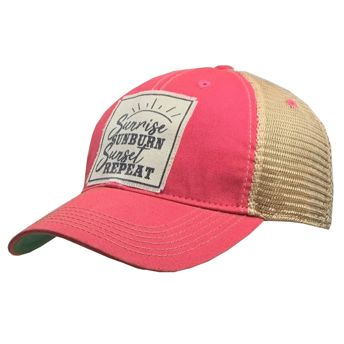 Sunrise Sunburn Sunset Repeat Trucker Hat- Pink